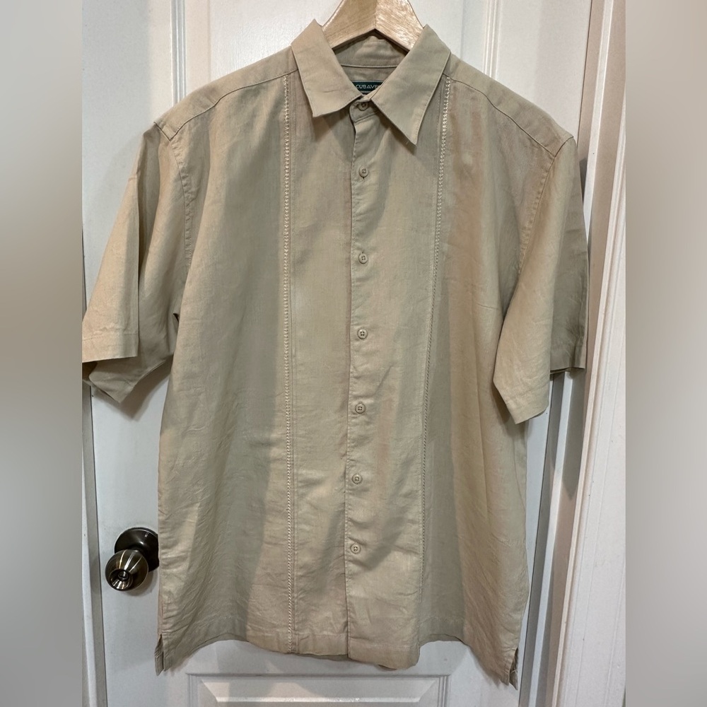 Cubavera Men's Short-Sleeve Button-Up Shirt in Light Beige